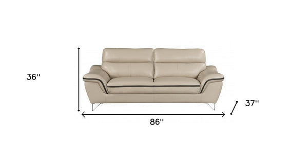 Homeroots 86" Beige Leather Sofa With Silver Legs   329491