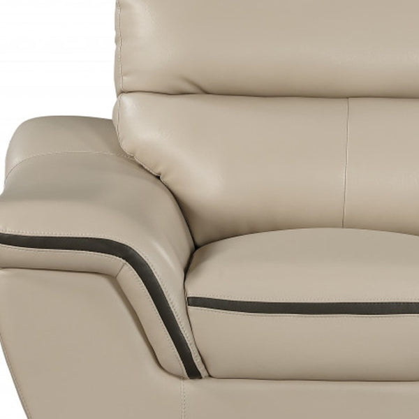 HomeRoots Three Piece Indoor Beige Genuine Leather Seating Set for Six – Timeless Comfort & Style 49" X 37" X 36" 329493