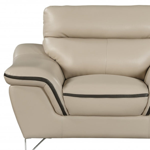 HomeRoots Three Piece Indoor Beige Genuine Leather Seating Set for Six – Timeless Comfort & Style 49" X 37" X 36" 329493