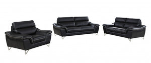 Homeroots Three Piece Indoor Black Genuine Leather Six Person Seating Set   329494