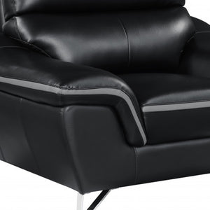 HomeRoots Three Piece Indoor Black Genuine Leather Seating Set for 6 - Luxurious Comfort & Modern Style 221" X 37" X 36" 329494