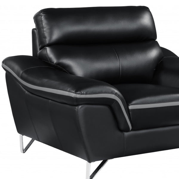 HomeRoots Three Piece Indoor Black Genuine Leather Seating Set for 6 - Luxurious Comfort & Modern Style 221" X 37" X 36" 329494