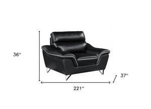HomeRoots Three Piece Indoor Black Genuine Leather Seating Set for 6 - Luxurious Comfort & Modern Style 221" X 37" X 36" 329494