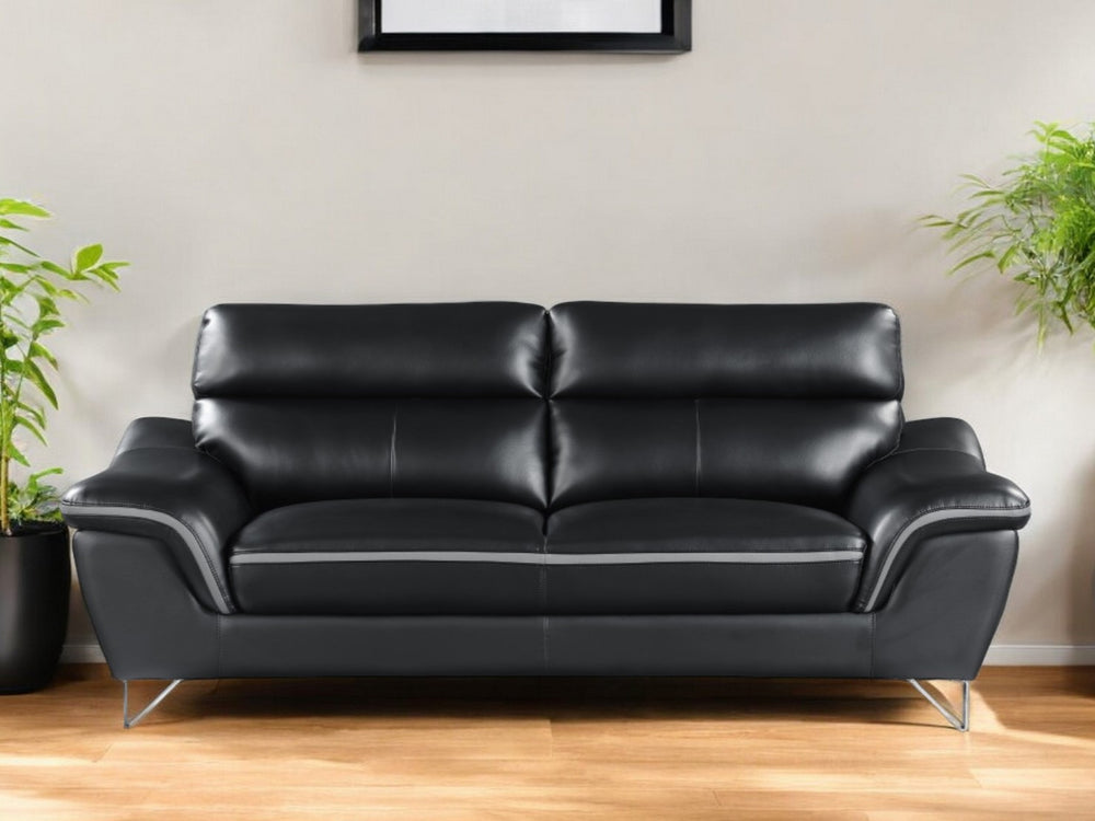 Homeroots 86" Black Leather Sofa With Silver Legs   329495