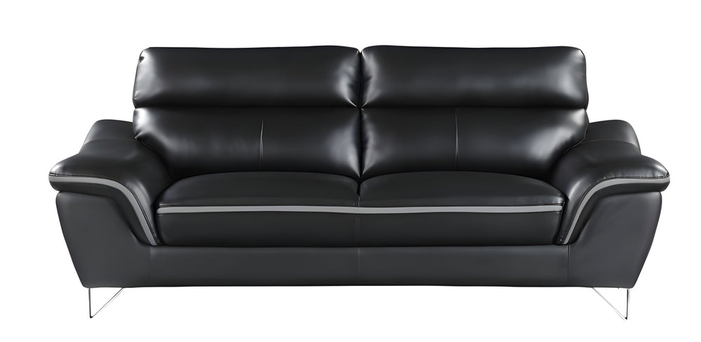 Homeroots 86" Black Leather Sofa With Silver Legs   329495