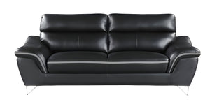 Homeroots 86" Black Leather Sofa With Silver Legs   329495