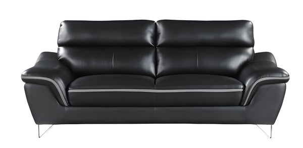 Homeroots 86" Black Leather Sofa With Silver Legs   329495