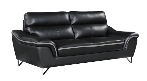 Homeroots 86" Black Leather Sofa With Silver Legs   329495