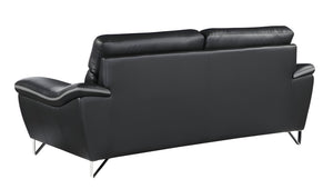 Homeroots 86" Black Leather Sofa With Silver Legs   329495