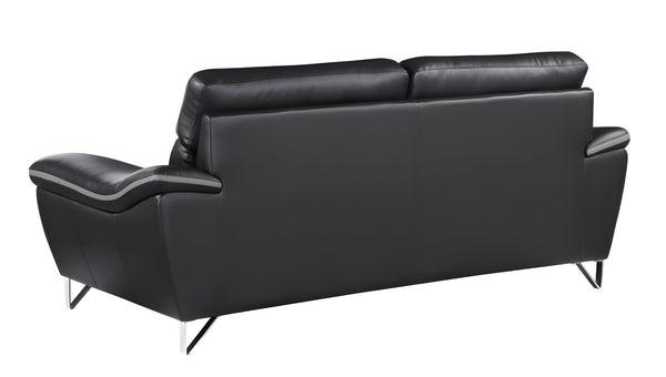 Homeroots 86" Black Leather Sofa With Silver Legs   329495