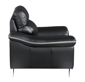Homeroots 86" Black Leather Sofa With Silver Legs   329495