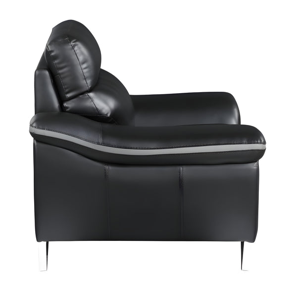 Homeroots 86" Black Leather Sofa With Silver Legs   329495