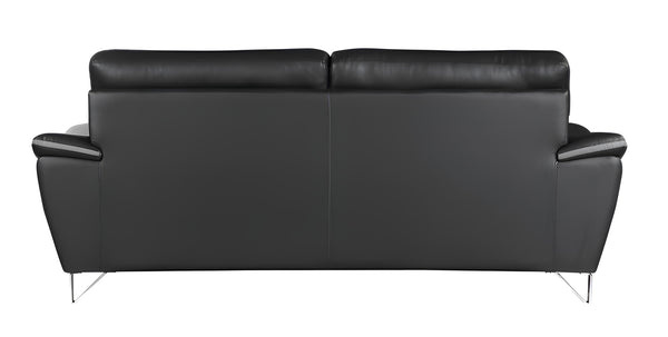 Homeroots 86" Black Leather Sofa With Silver Legs   329495