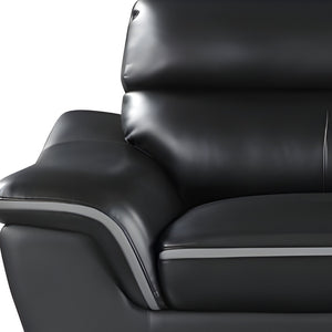 Homeroots 86" Black Leather Sofa With Silver Legs   329495