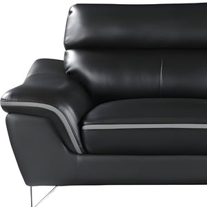 Homeroots 86" Black Leather Sofa With Silver Legs   329495