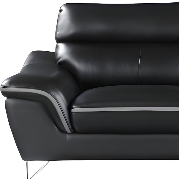 Homeroots 86" Black Leather Sofa With Silver Legs   329495