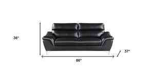 Homeroots 86" Black Leather Sofa With Silver Legs   329495