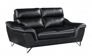 Homeroots 69" Black And Silver Faux Leather Love Seat   329496