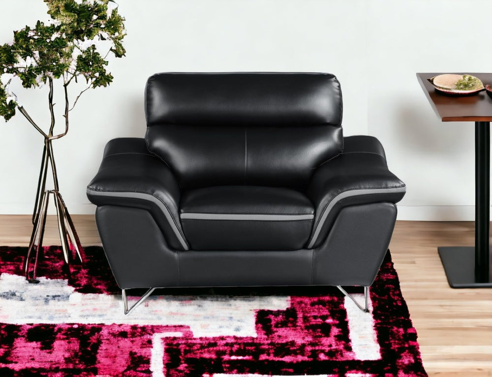 HomeRoots Three Piece Indoor Black Genuine Leather Seating Set for 6 - Luxurious Comfort & Modern Style 49" X 37" X 36" 329497