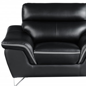 HomeRoots Three Piece Indoor Black Genuine Leather Seating Set for 6 - Luxurious Comfort & Modern Style 49" X 37" X 36" 329497