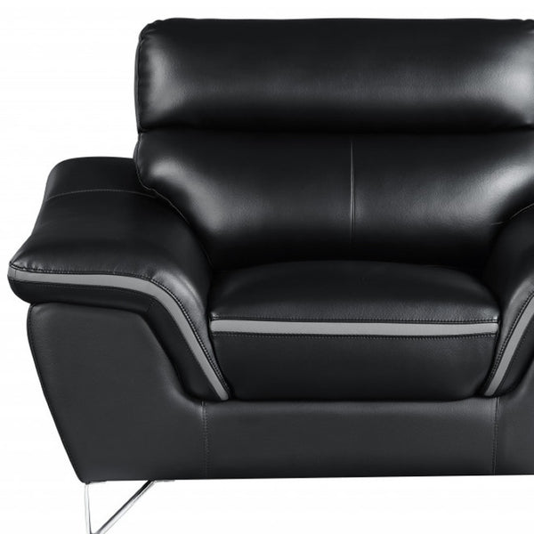 HomeRoots Three Piece Indoor Black Genuine Leather Seating Set for 6 - Luxurious Comfort & Modern Style 49" X 37" X 36" 329497