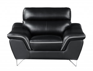 HomeRoots Three Piece Indoor Black Genuine Leather Seating Set for 6 - Luxurious Comfort & Modern Style 49" X 37" X 36" 329497