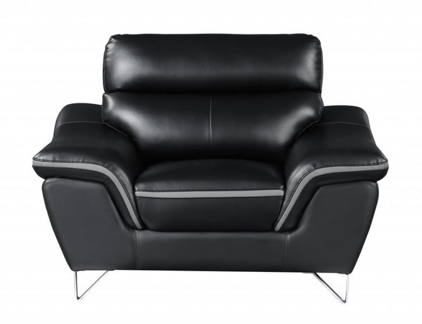 HomeRoots Three Piece Indoor Black Genuine Leather Seating Set for 6 - Luxurious Comfort & Modern Style 49" X 37" X 36" 329497