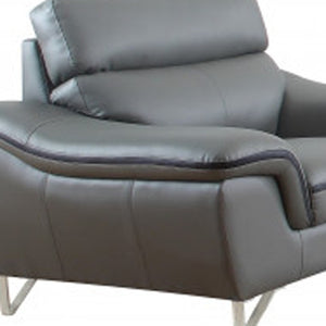 HomeRoots Three Piece Indoor Gray Genuine Leather Seating Set for Six - Luxurious Comfort & Style 329498