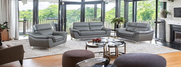 Homeroots Three Piece Indoor Gray Genuine Leather Six Person Seating Set   329498