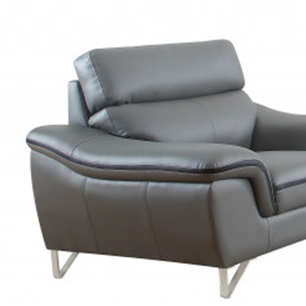 HomeRoots Three Piece Indoor Gray Genuine Leather Seating Set for Six - Luxurious Comfort & Style 329498