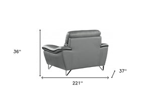 HomeRoots Three Piece Indoor Gray Genuine Leather Seating Set for Six - Luxurious Comfort & Style 329498
