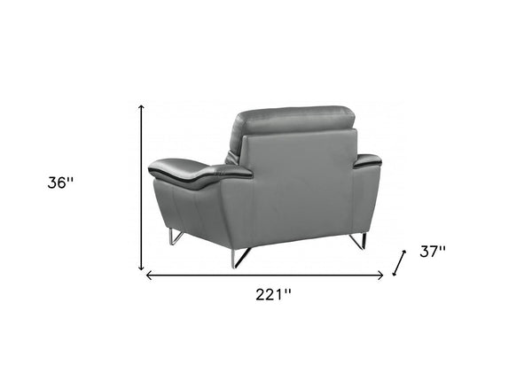 HomeRoots Three Piece Indoor Gray Genuine Leather Seating Set for Six - Luxurious Comfort & Style 329498