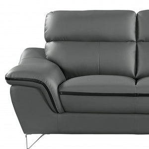 Homeroots 86" Gray Leather Sofa With Silver Legs   329499
