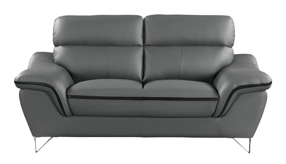 Homeroots 86" Gray Leather Sofa With Silver Legs   329499