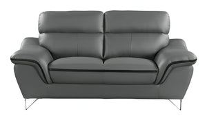 Homeroots 86" Gray Leather Sofa With Silver Legs   329499
