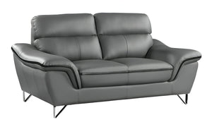 Homeroots 86" Gray Leather Sofa With Silver Legs   329499