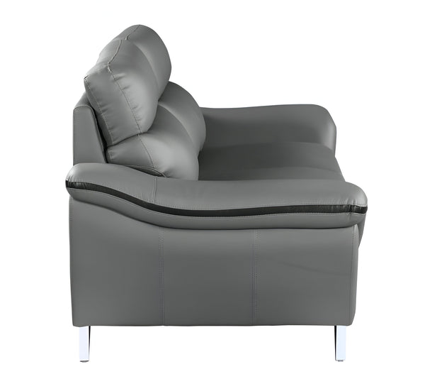 Homeroots 86" Gray Leather Sofa With Silver Legs   329499