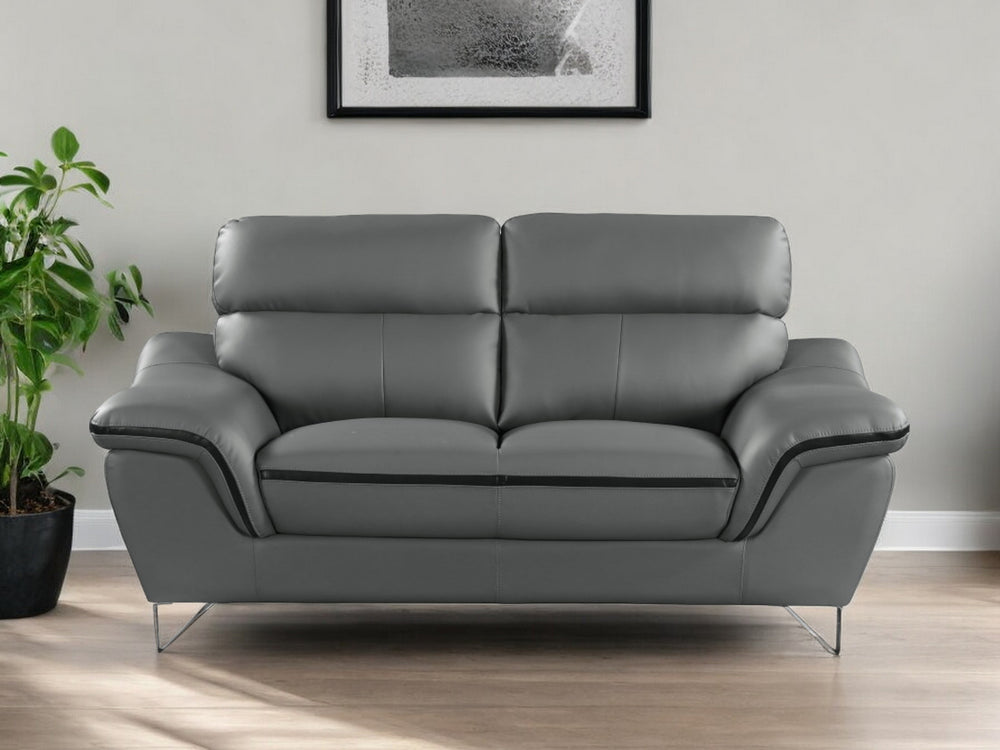 Homeroots 86" Gray Leather Sofa With Silver Legs   329499