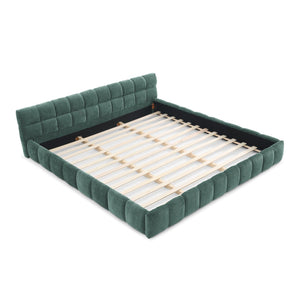 English Elm King Platform Bed Fully Upholstered in Plush Chenille with Low Profile Modern Frame Blue+Green W487S00466
