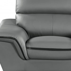 HomeRoots Three Piece Indoor Gray Genuine Leather Seating Set for Six - Luxurious Comfort & Style 49" X 37" X 36" 329501