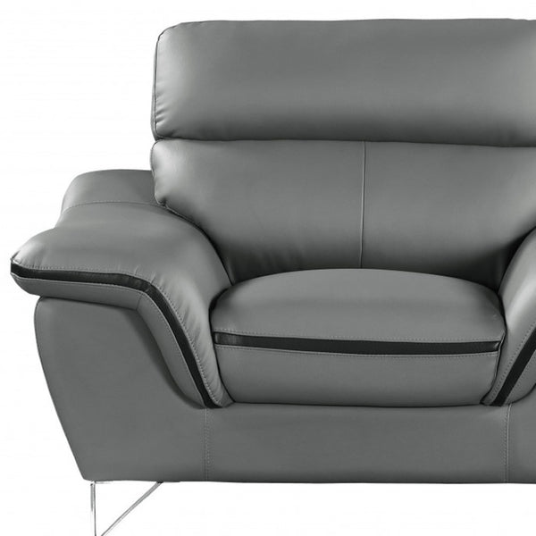 HomeRoots Three Piece Indoor Gray Genuine Leather Seating Set for Six - Luxurious Comfort & Style 49" X 37" X 36" 329501