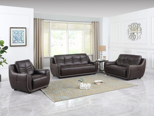 Homeroots Three Piece Indoor Brown Genuine Leather Six Person Seating Set   329502