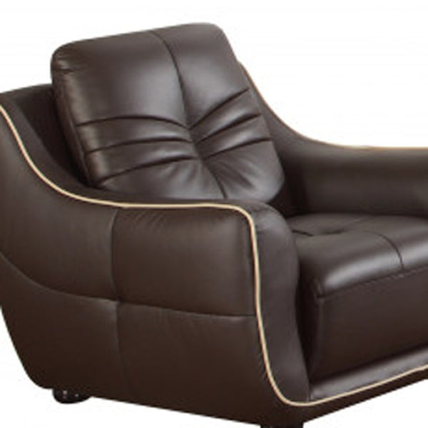 HomeRoots Three Piece Indoor Brown Genuine Leather Seating Set for Six - Elegant Comfort for Any Space 221" X 37" X 36" 329502