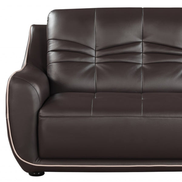 HomeRoots Three Piece Indoor Brown Genuine Leather Seating Set for Six - Elegant Comfort for Any Space 49" X 37" X 36" 329504