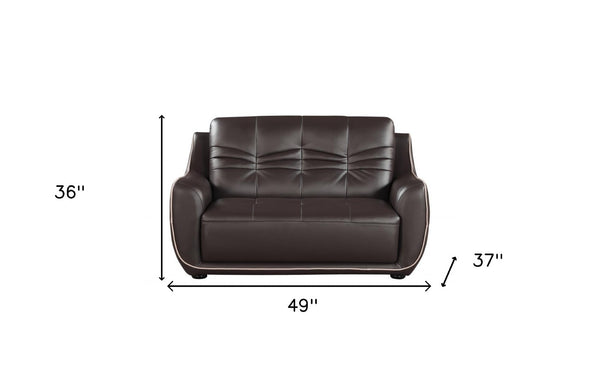 HomeRoots Three Piece Indoor Brown Genuine Leather Seating Set for Six - Elegant Comfort for Any Space 49" X 37" X 36" 329504