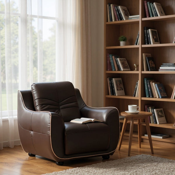 HomeRoots Three Piece Indoor Brown Genuine Leather Seating Set for Six - Elegant Comfort for Any Space 49" X 37" X 36" 329505