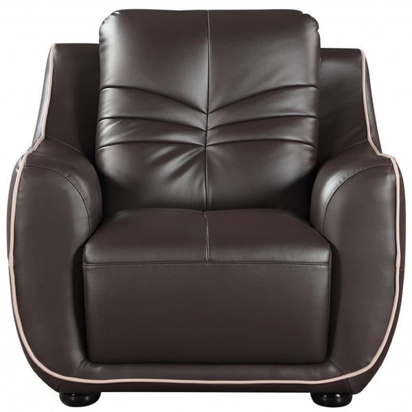 HomeRoots Three Piece Indoor Brown Genuine Leather Seating Set for Six - Elegant Comfort for Any Space 49" X 37" X 36" 329505