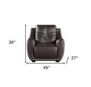 HomeRoots Three Piece Indoor Brown Genuine Leather Seating Set for Six - Elegant Comfort for Any Space 49" X 37" X 36" 329505
