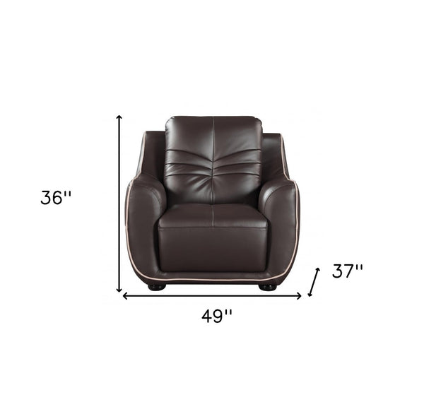 HomeRoots Three Piece Indoor Brown Genuine Leather Seating Set for Six - Elegant Comfort for Any Space 49" X 37" X 36" 329505