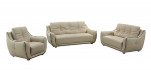 HomeRoots Three Piece Indoor Beige Genuine Leather Seating Set for Six - Timeless Comfort & Style 221" X 37" X 36" 329506